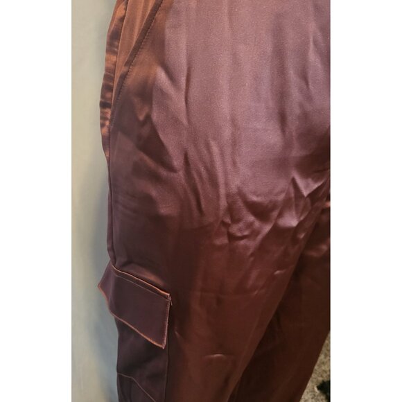 Bailey 44 Size Large Brown Satin Tapered Leg Cargo Pants High Waist Pockets NWT - Picture 2 of 6